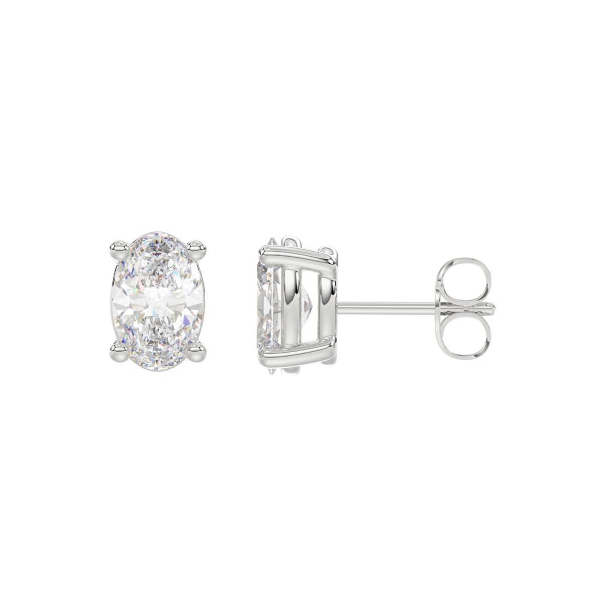 LADIES SOLITAIRE EARRINGS 1CT OVAL DIAMOND 14K WHITE GOLD