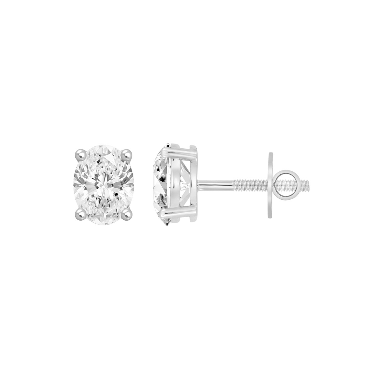 LADIES SOLITAIRE EARRINGS  1CT OVAL DIAMOND 14K WHITE GOLD