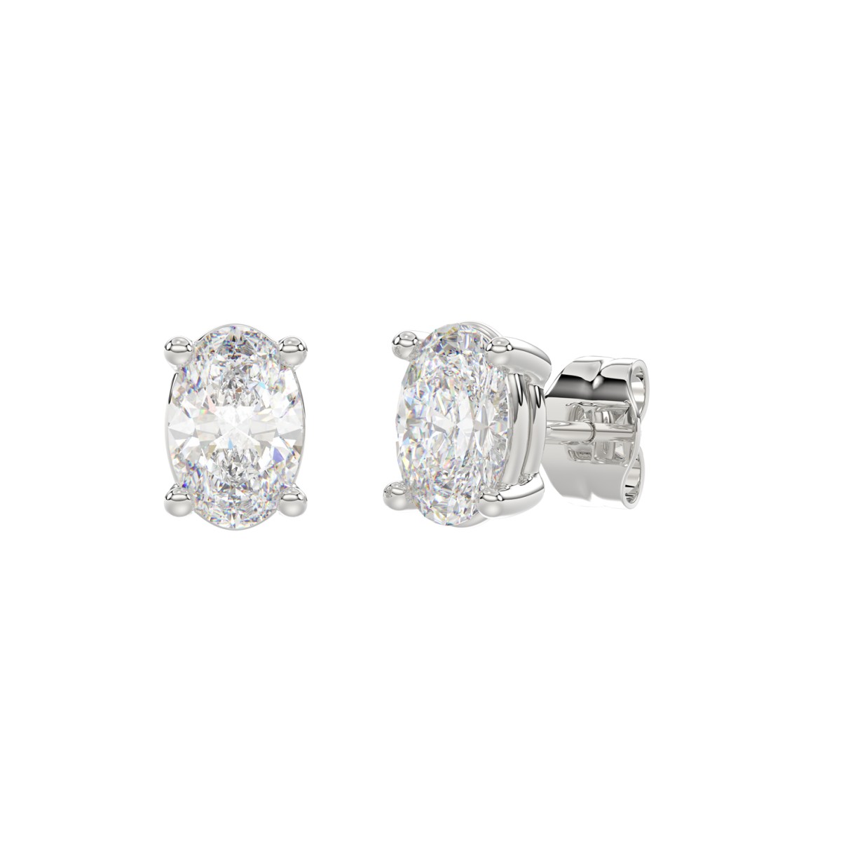 LADIES SOLITAIRE EARRINGS 1CT OVAL DIAMOND 14K WHITE GOLD