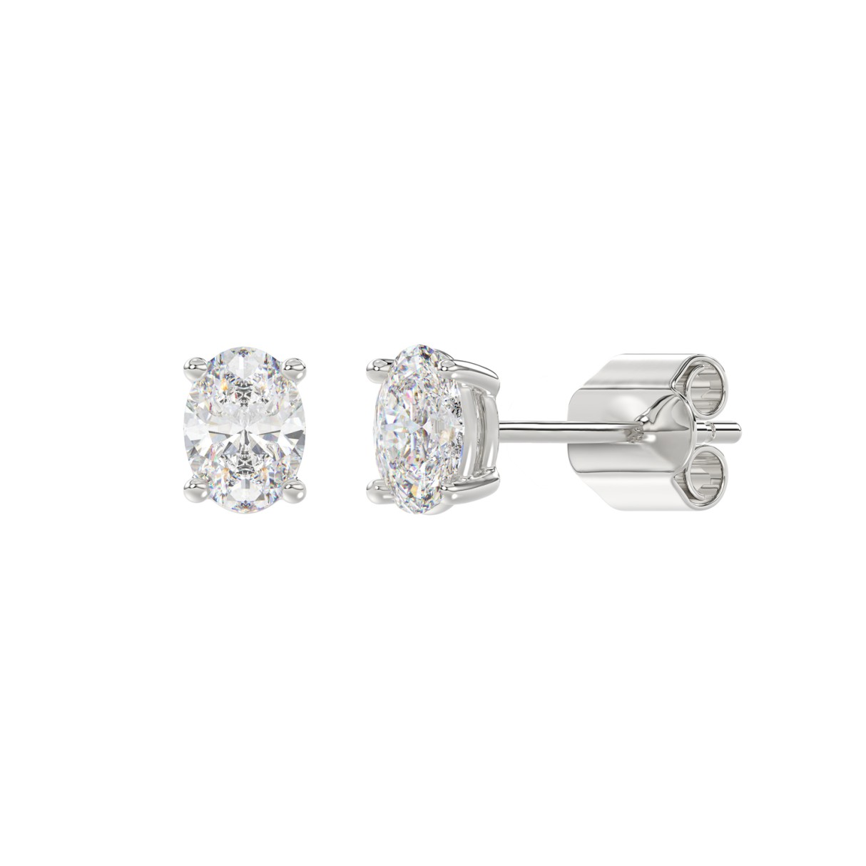 LADIES SOLITAIRE EARRINGS 1CT OVAL DIAMOND 14K WHITE GOLD