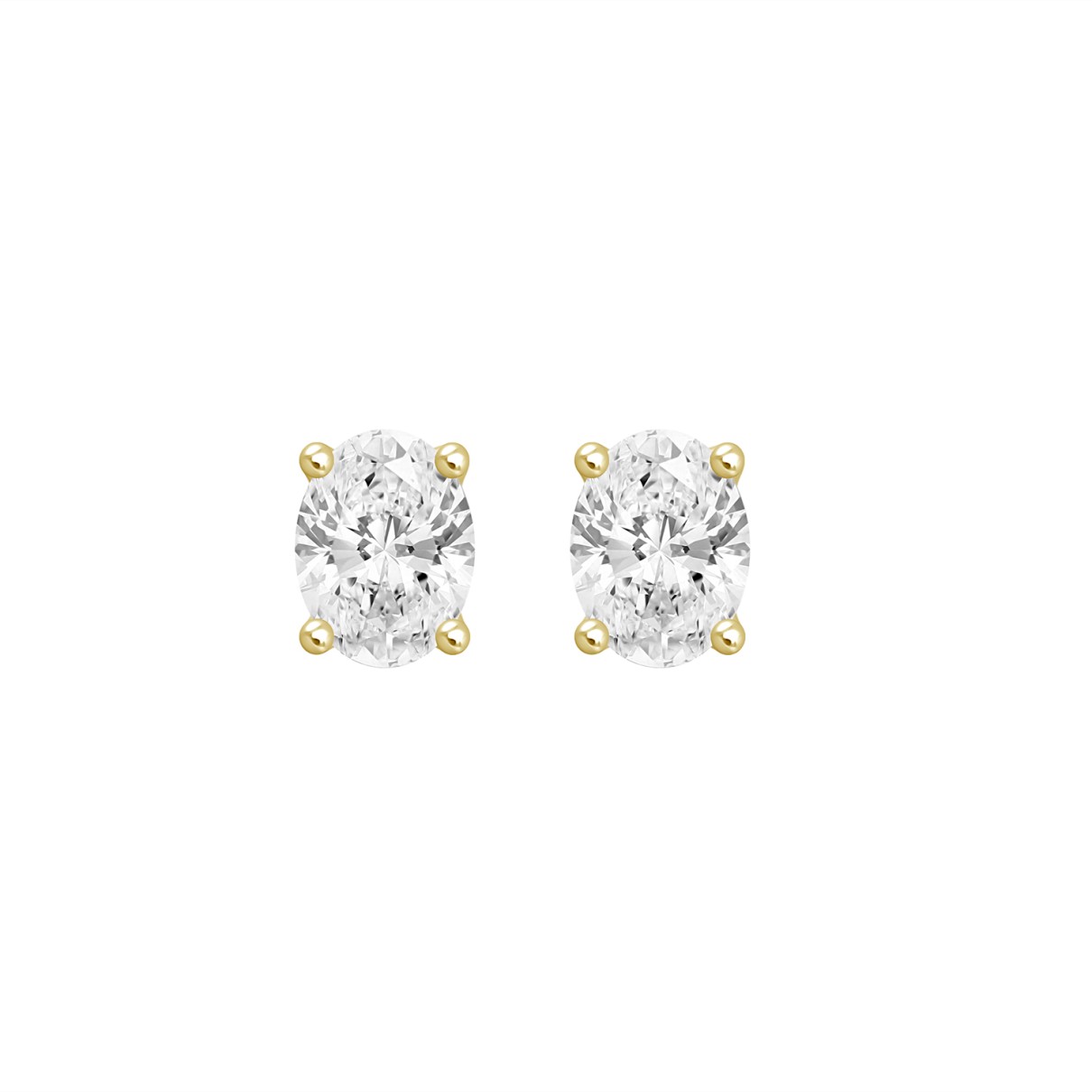 LADIES SOLITAIRE EARRINGS 1CT OVAL DIAMOND 14K YEL...