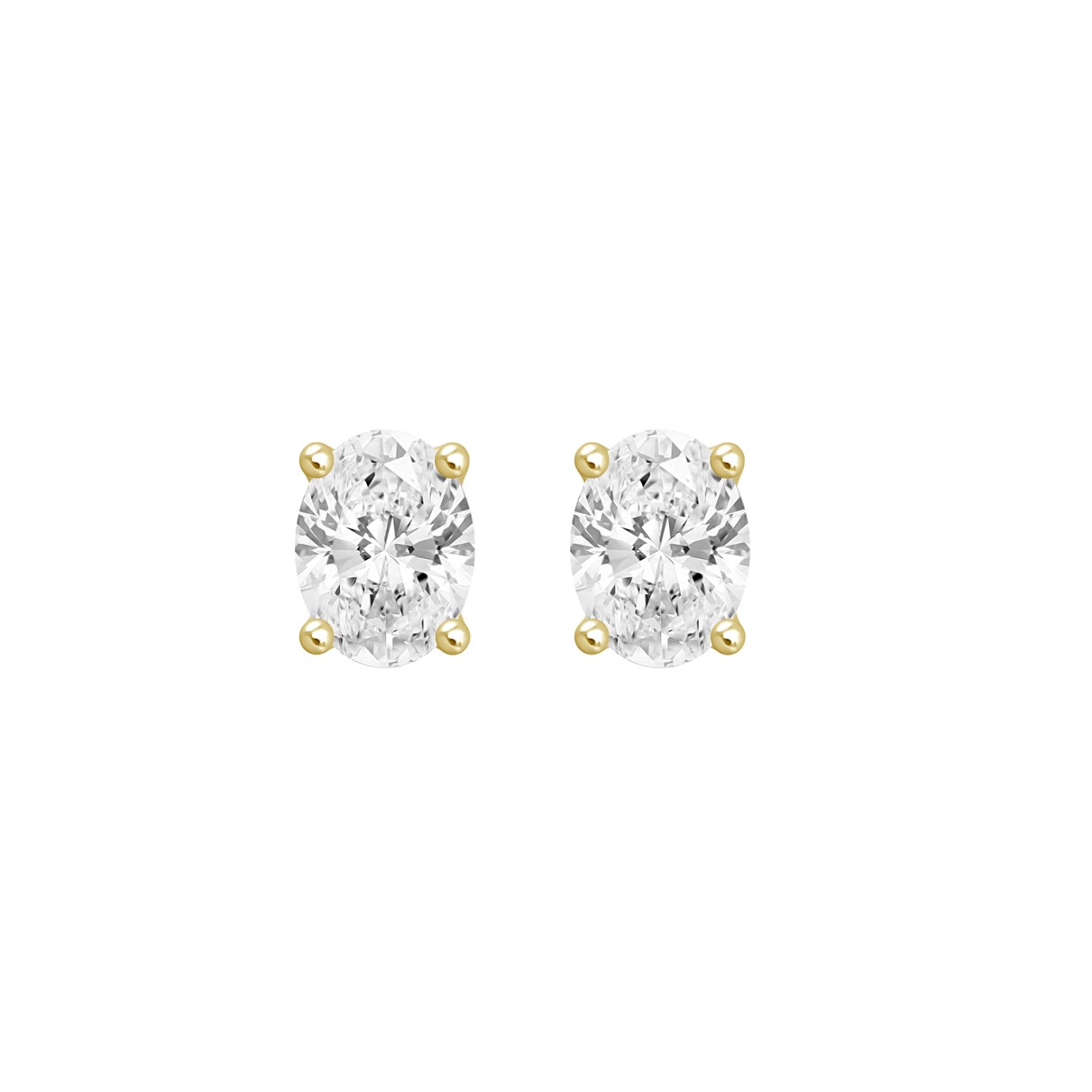 LADIES SOLITAIRE EARRINGS 1CT OVAL DIAMOND 14K YELLOW GOLD