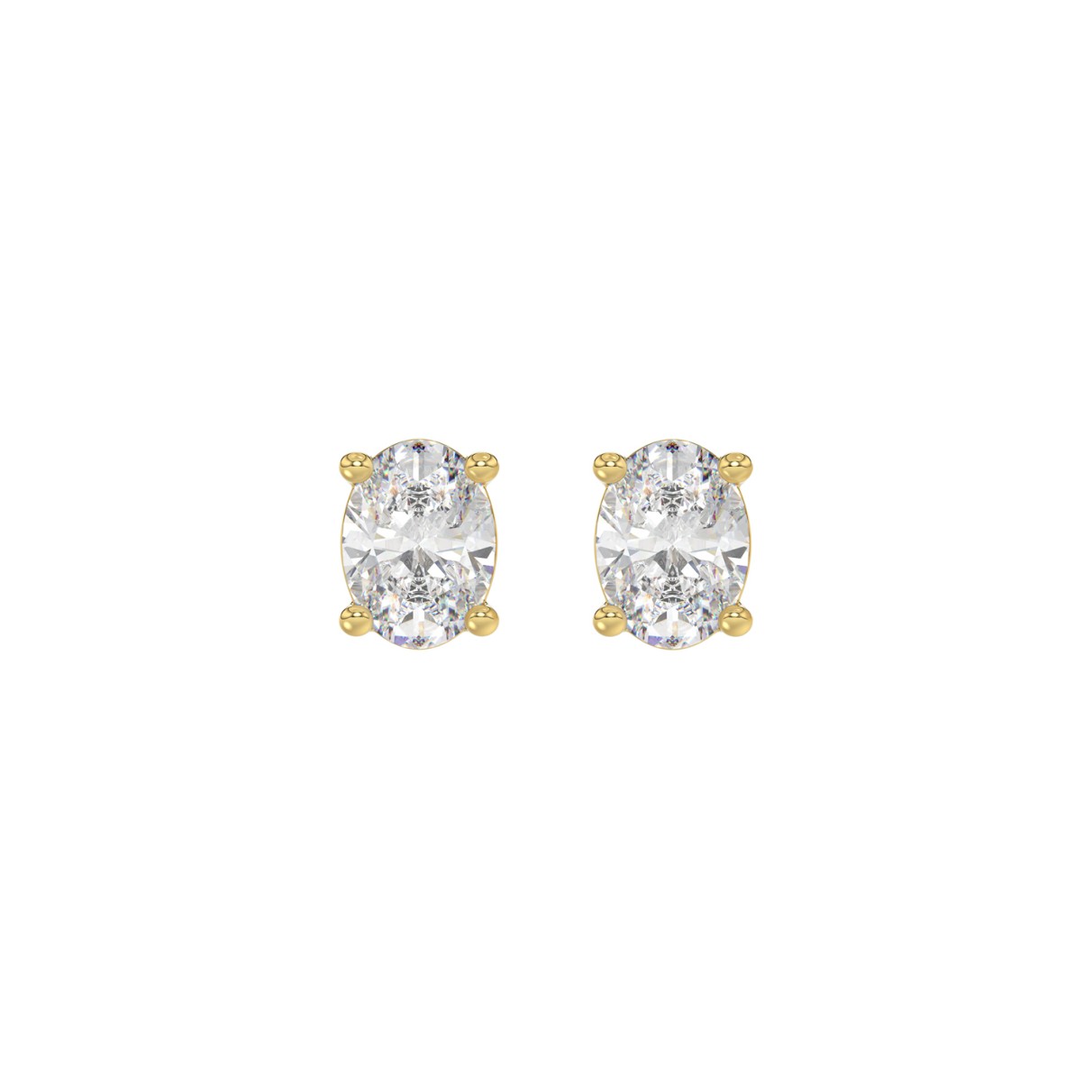 LADIES SOLITAIRE EARRINGS 1CT OVAL DIAMOND 14K YEL...