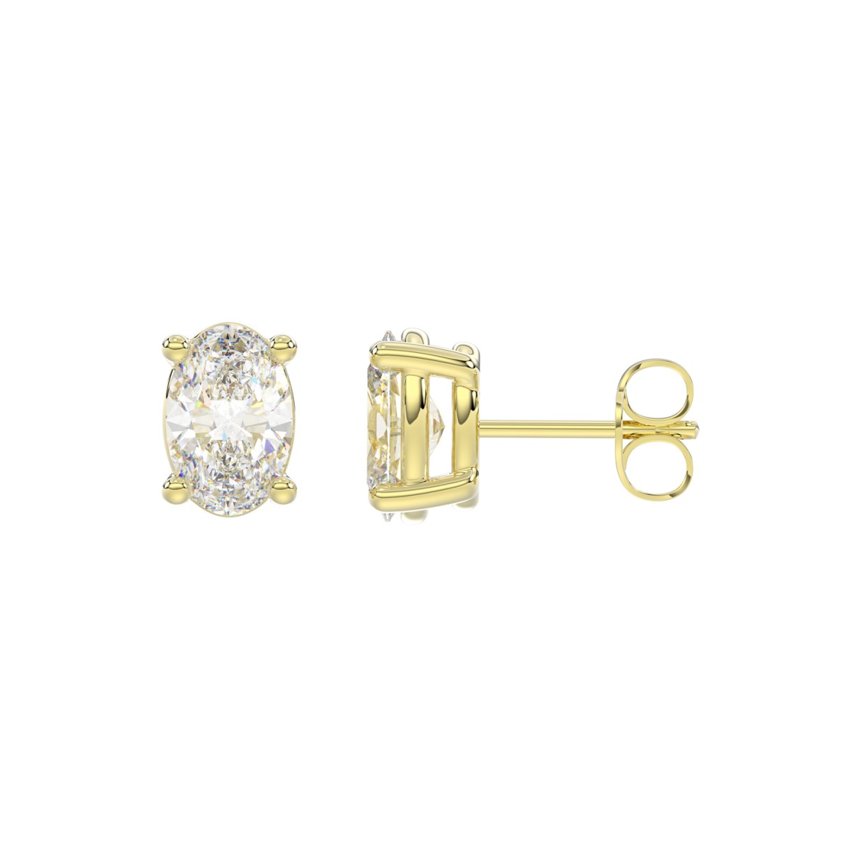 LADIES SOLITAIRE EARRINGS 1CT OVAL DIAMOND 14K YELLOW GOLD