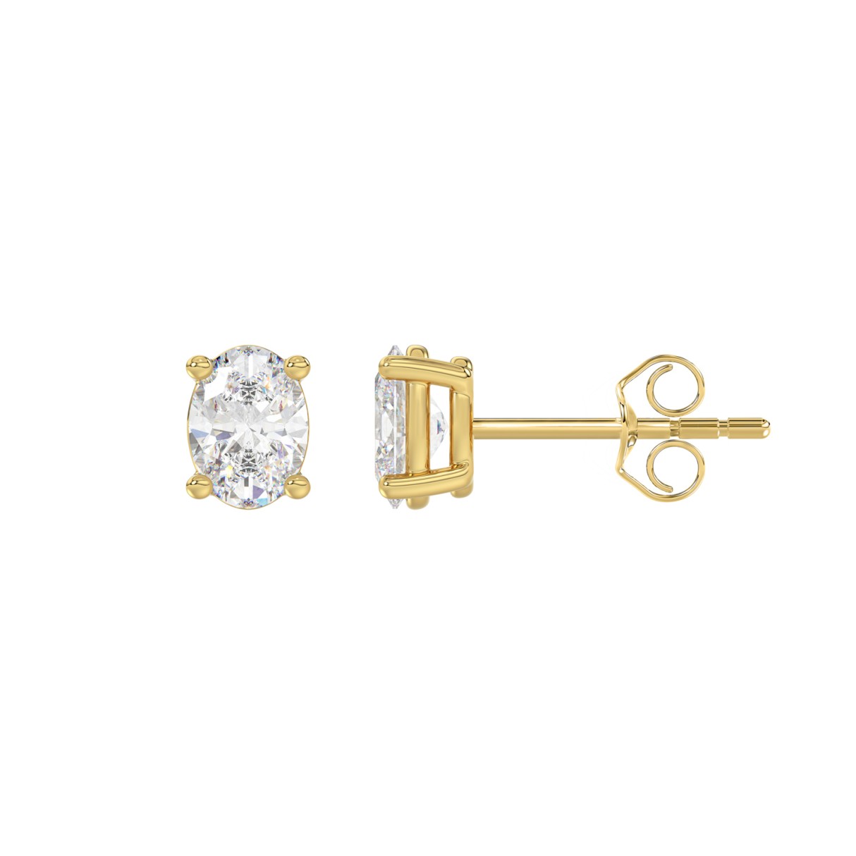 LADIES SOLITAIRE EARRINGS 1CT OVAL DIAMOND 14K YELLOW GOLD