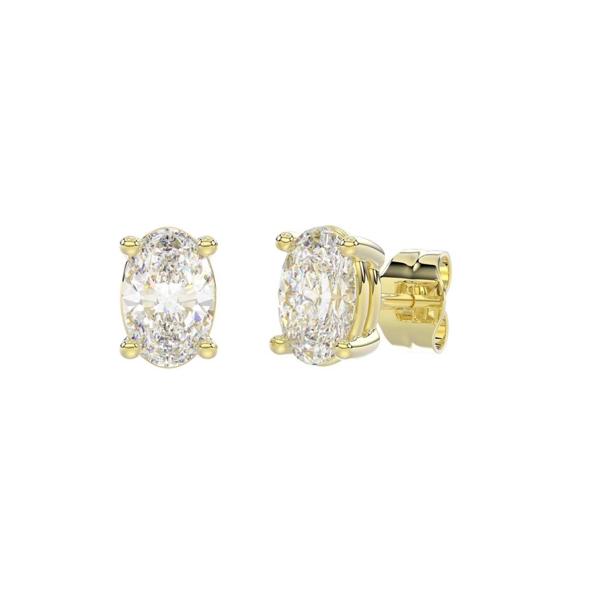 LADIES SOLITAIRE EARRINGS 1CT OVAL DIAMOND 14K YELLOW GOLD