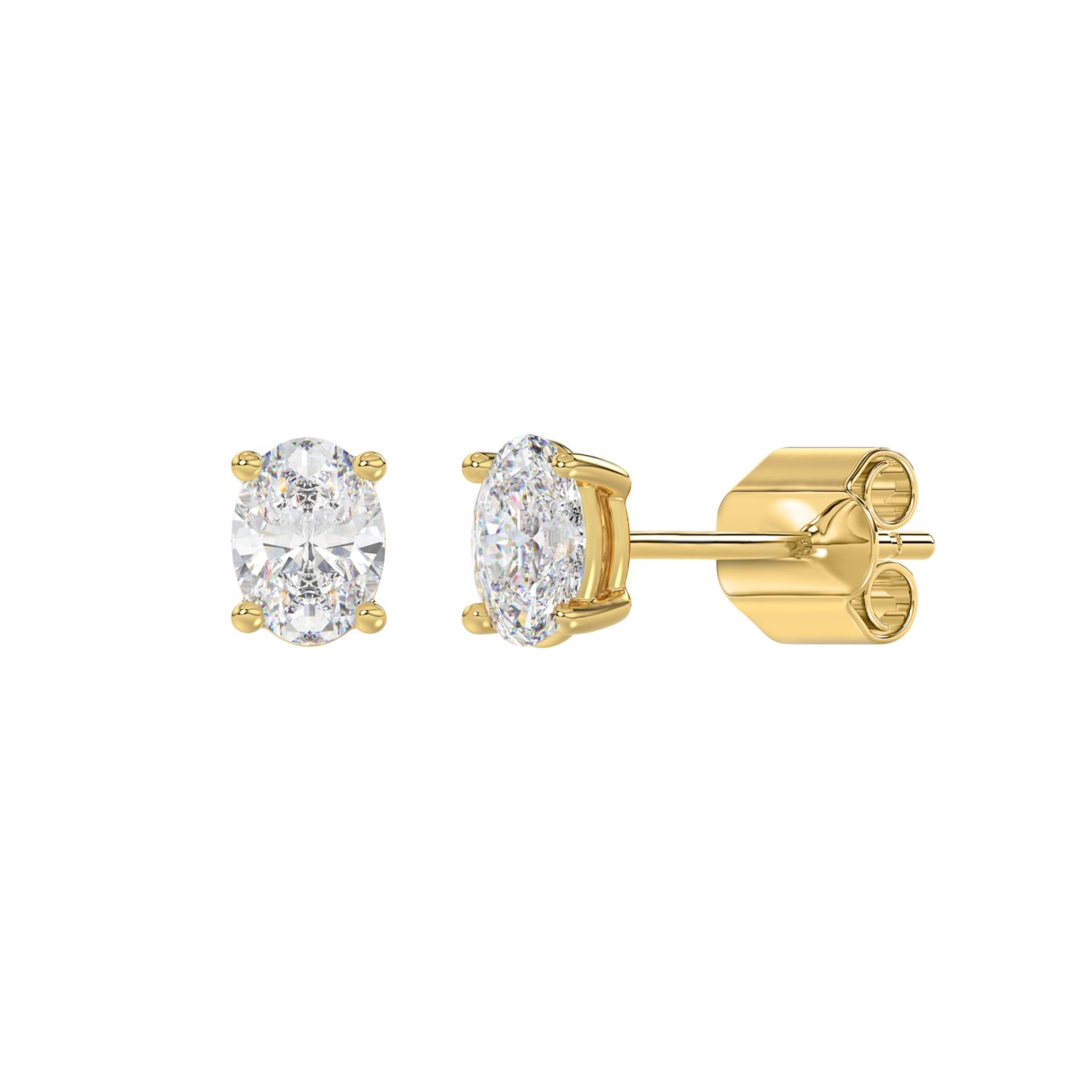 LADIES SOLITAIRE EARRINGS 1CT OVAL DIAMOND 14K YELLOW GOLD