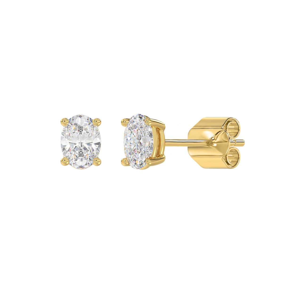 LADIES SOLITAIRE EARRINGS 1CT OVAL DIAMOND 14K YELLOW GOLD