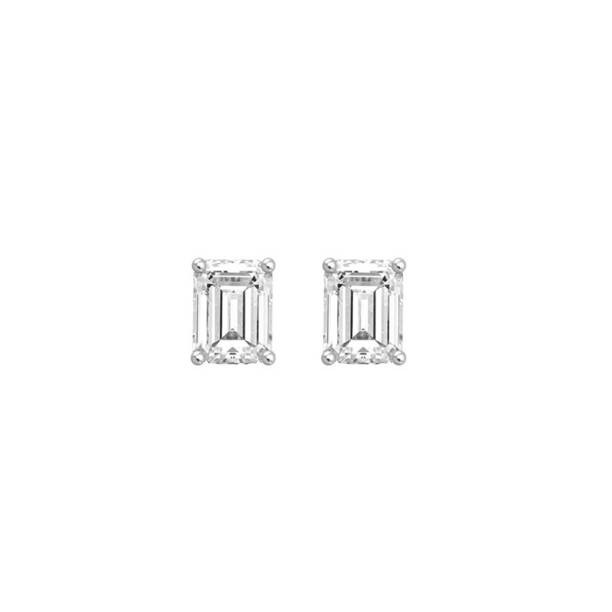 LADIES SOLITAIRE EARRINGS 1CT EMERALD DIAMOND 14K WHITE GOLD