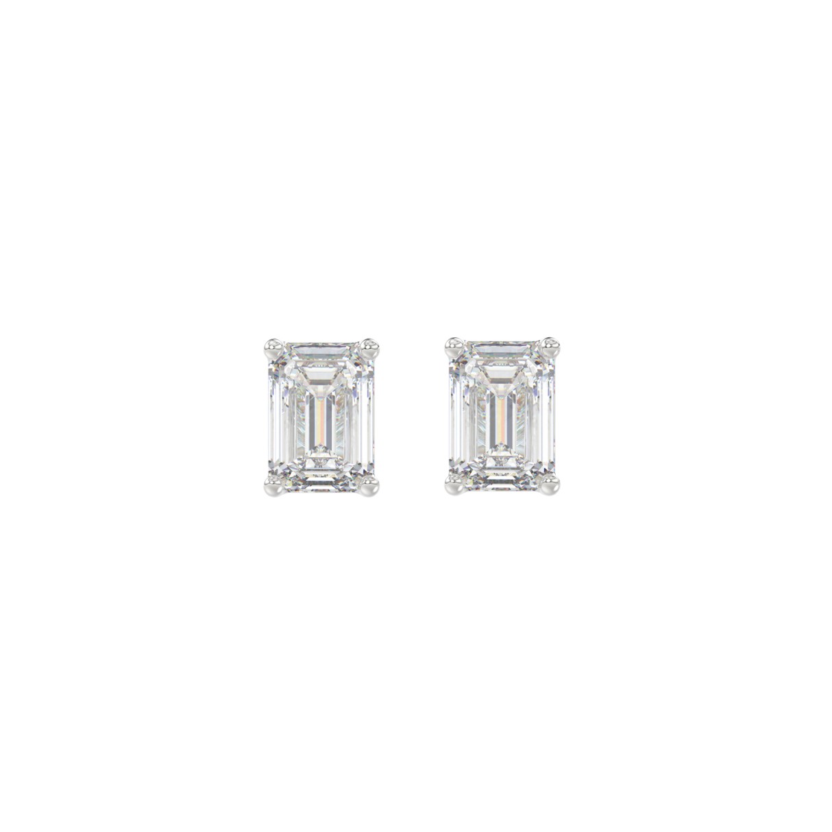 LADIES SOLITAIRE EARRINGS 1CT EMERALD DIAMOND 14K WHITE GOLD