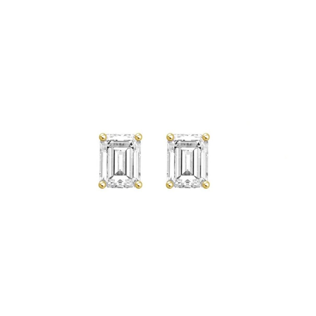 LADIES SOLITAIRE EARRINGS 1CT EMERALD DIAMOND 14K YELLOW GOLD