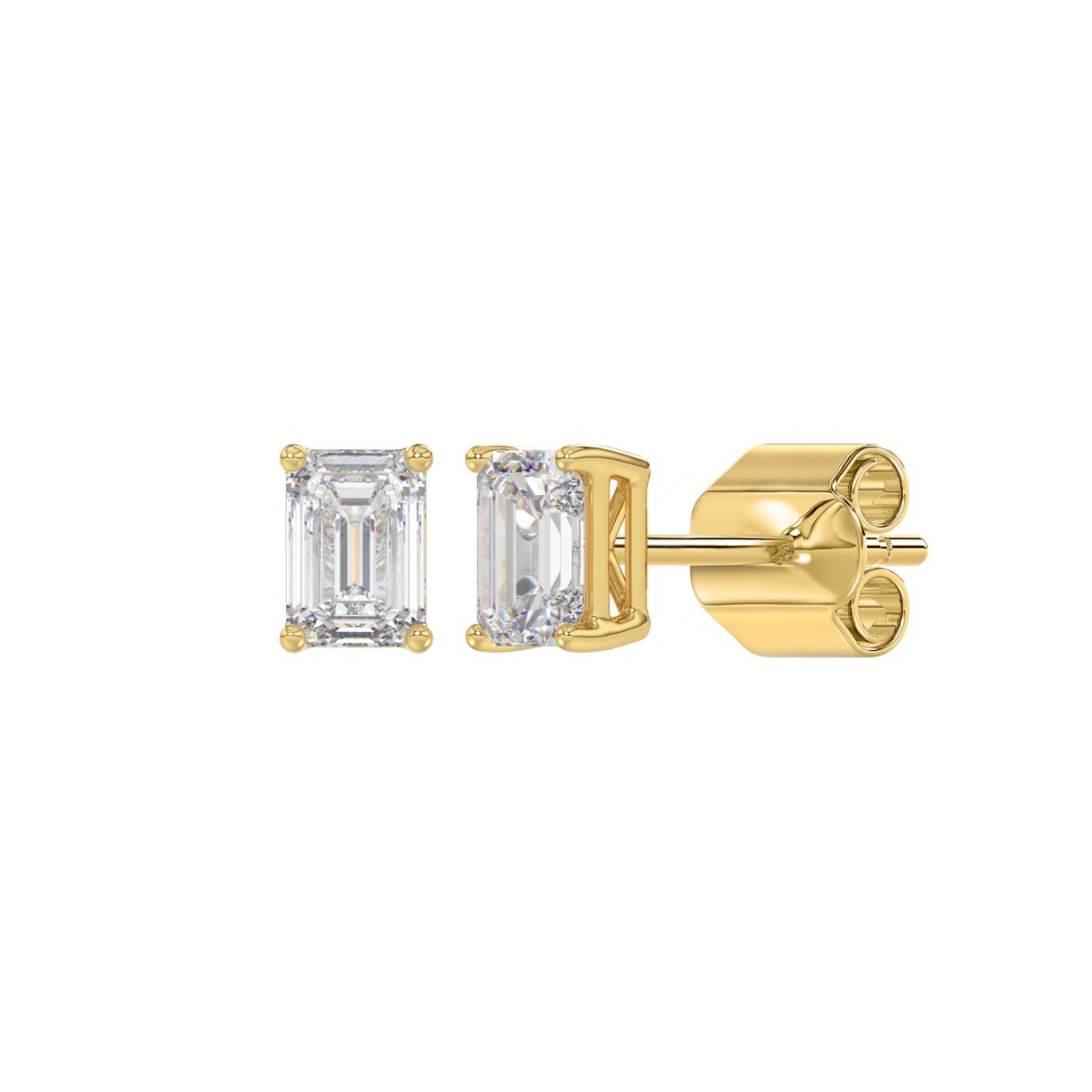 LADIES SOLITAIRE EARRINGS 1CT EMERALD DIAMOND 14K YELLOW GOLD