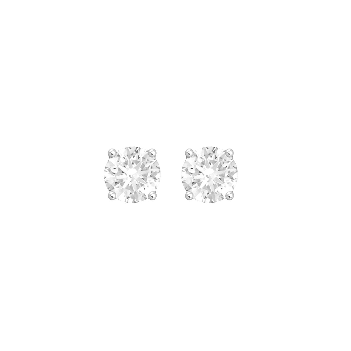 LADIES SOLITAIRE EARRINGS 1CT ROUND DIAMOND 14K WHITE GOLD