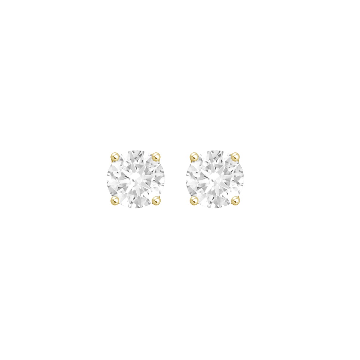 LADIES SOLITAIRE EARRINGS 1CT ROUND DIAMOND 14K YELLOW GOLD