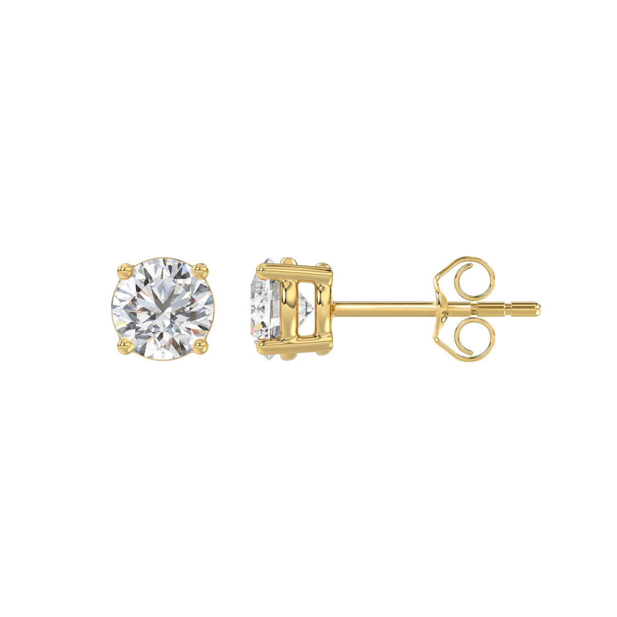 LADIES SOLITAIRE EARRINGS 1CT ROUND DIAMOND 14K YELLOW GOLD