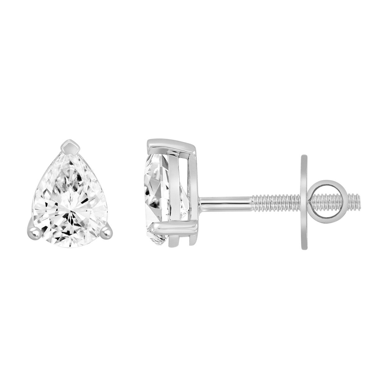 LADIES SOLITAIRE EARRINGS 1CT PEAR DIAMOND 14K WHITE GOLD