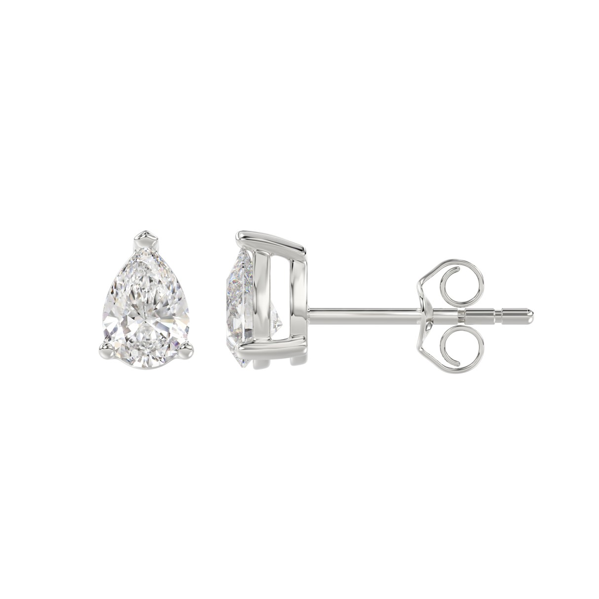 LADIES SOLITAIRE EARRINGS 1CT PEAR DIAMOND 14K WHITE GOLD