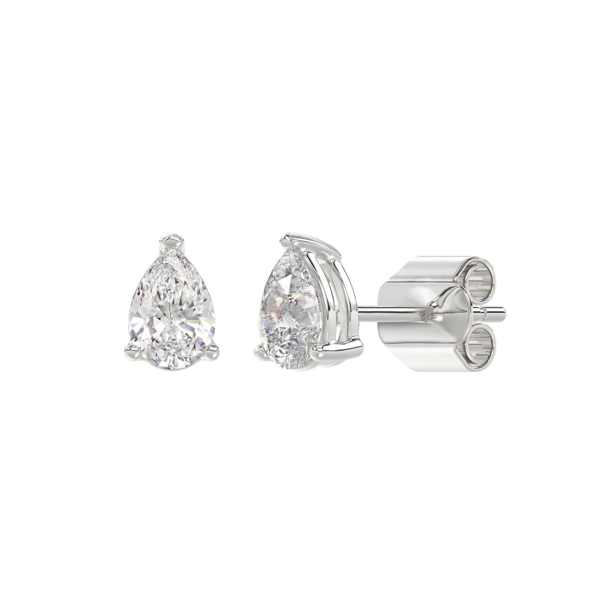 LADIES SOLITAIRE EARRINGS 1CT PEAR DIAMOND 14K WHITE GOLD