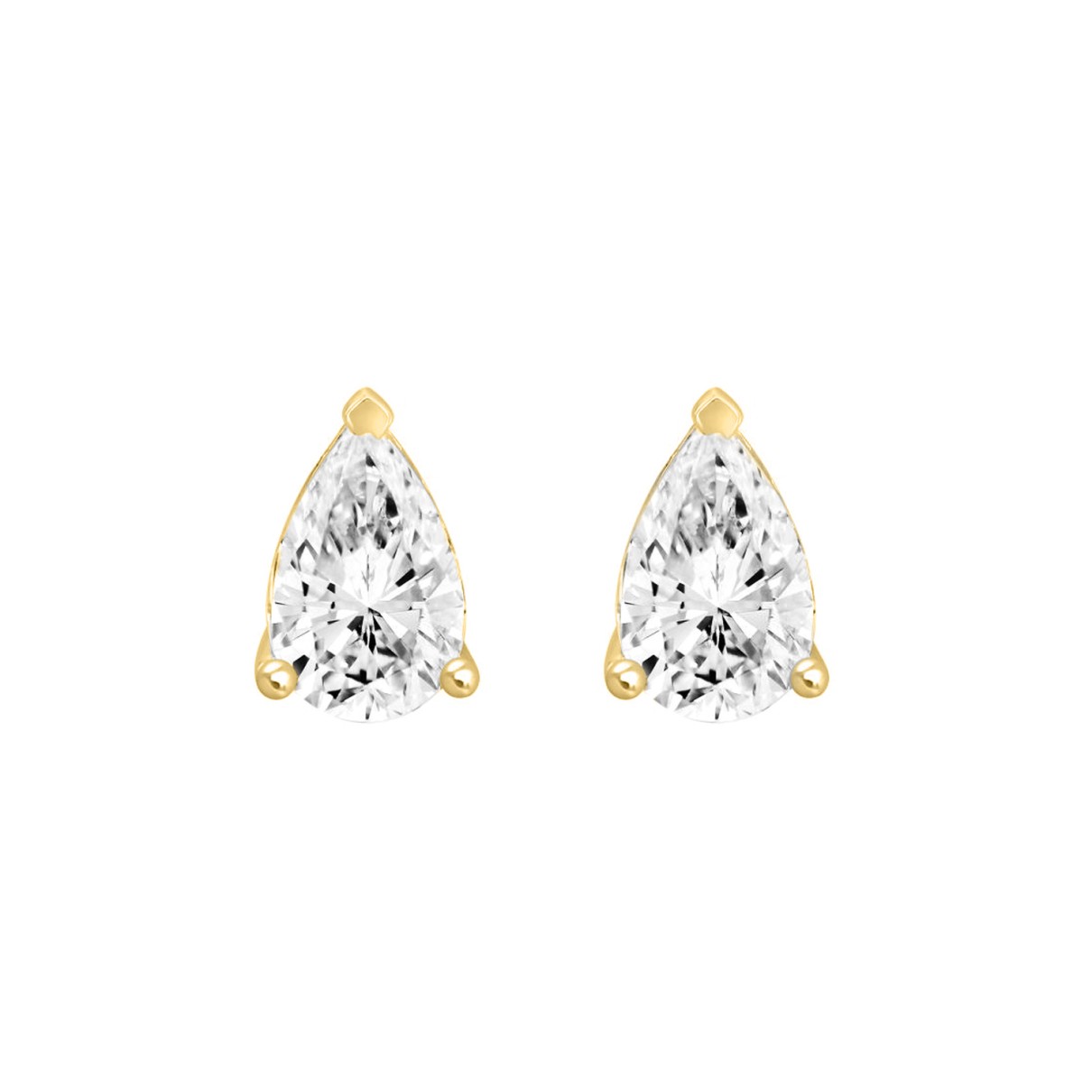 LADIES SOLITAIRE EARRINGS 1CT PEAR DIAMOND 14K YEL...