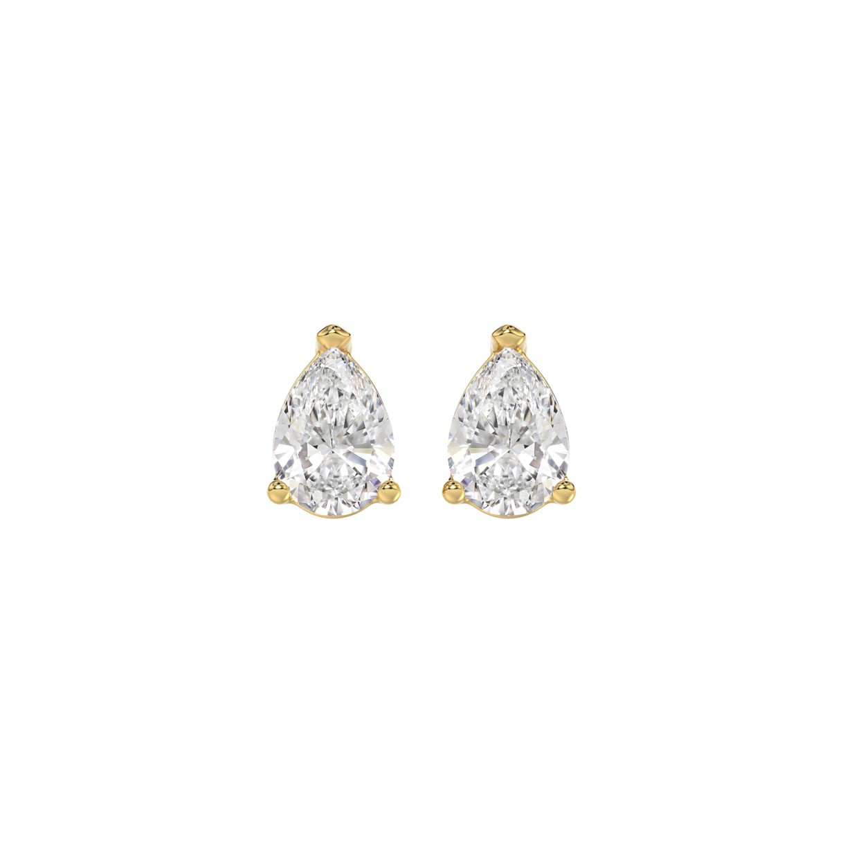 LADIES SOLITAIRE EARRINGS 1CT PEAR DIAMOND 14K YEL...