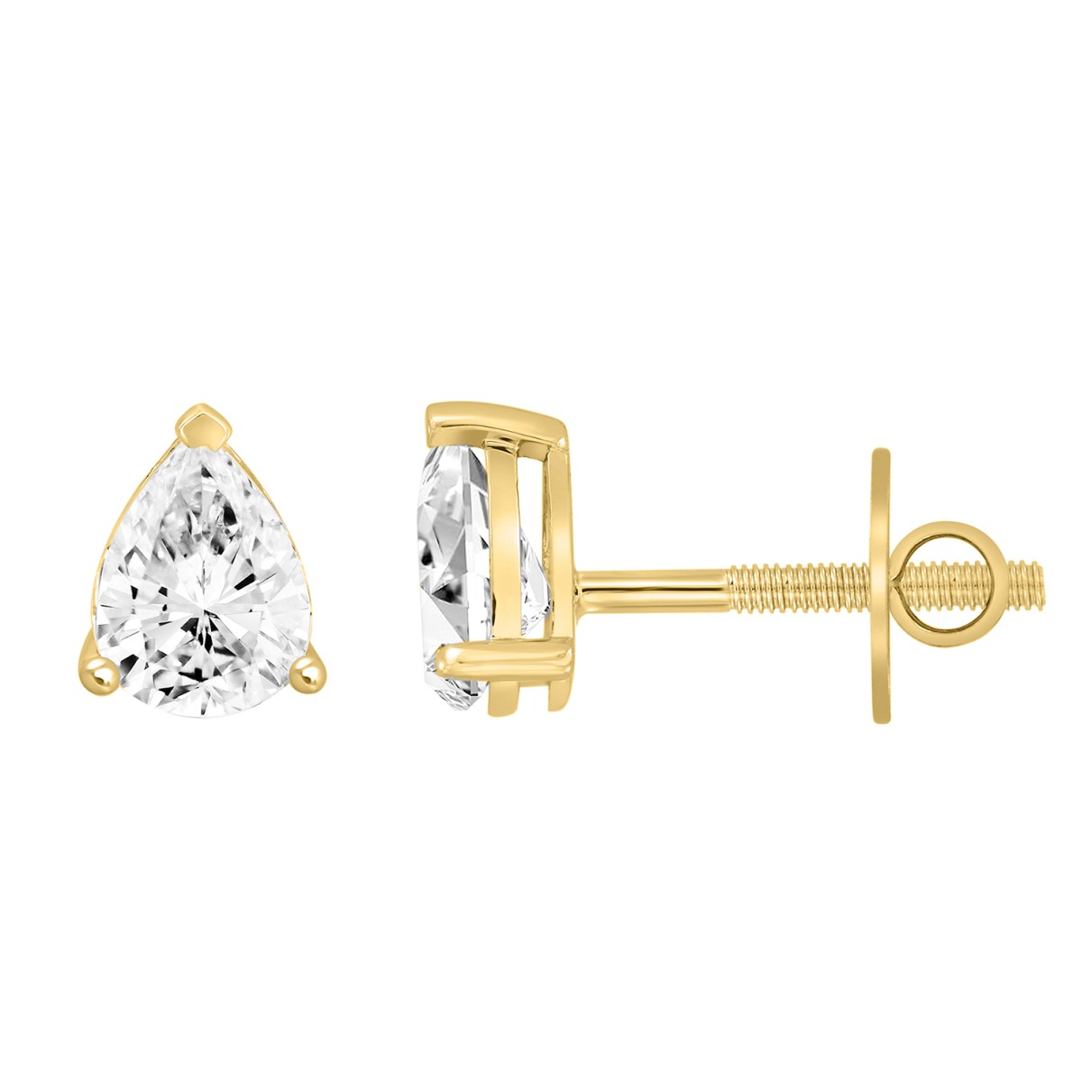 LADIES SOLITAIRE EARRINGS 1CT PEAR DIAMOND 14K YELLOW GOLD