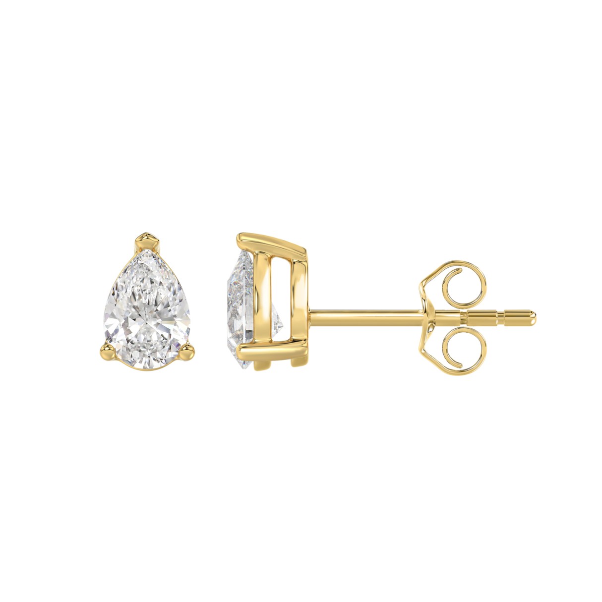 LADIES SOLITAIRE EARRINGS 1CT PEAR DIAMOND 14K YELLOW GOLD