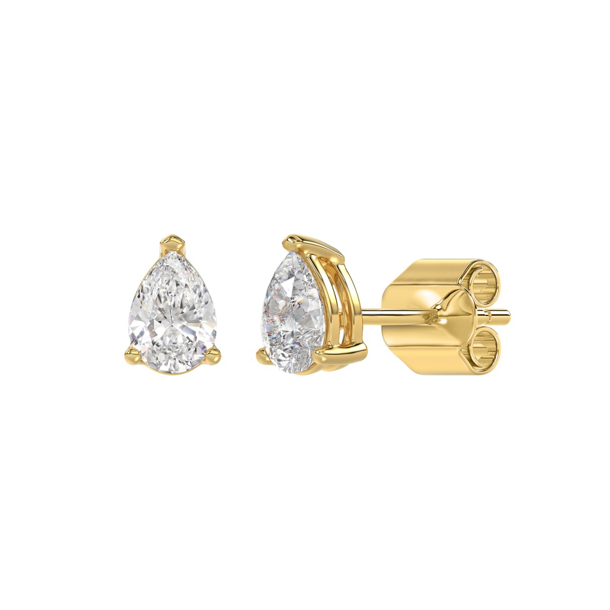 LADIES SOLITAIRE EARRINGS 1CT PEAR DIAMOND 14K YELLOW GOLD