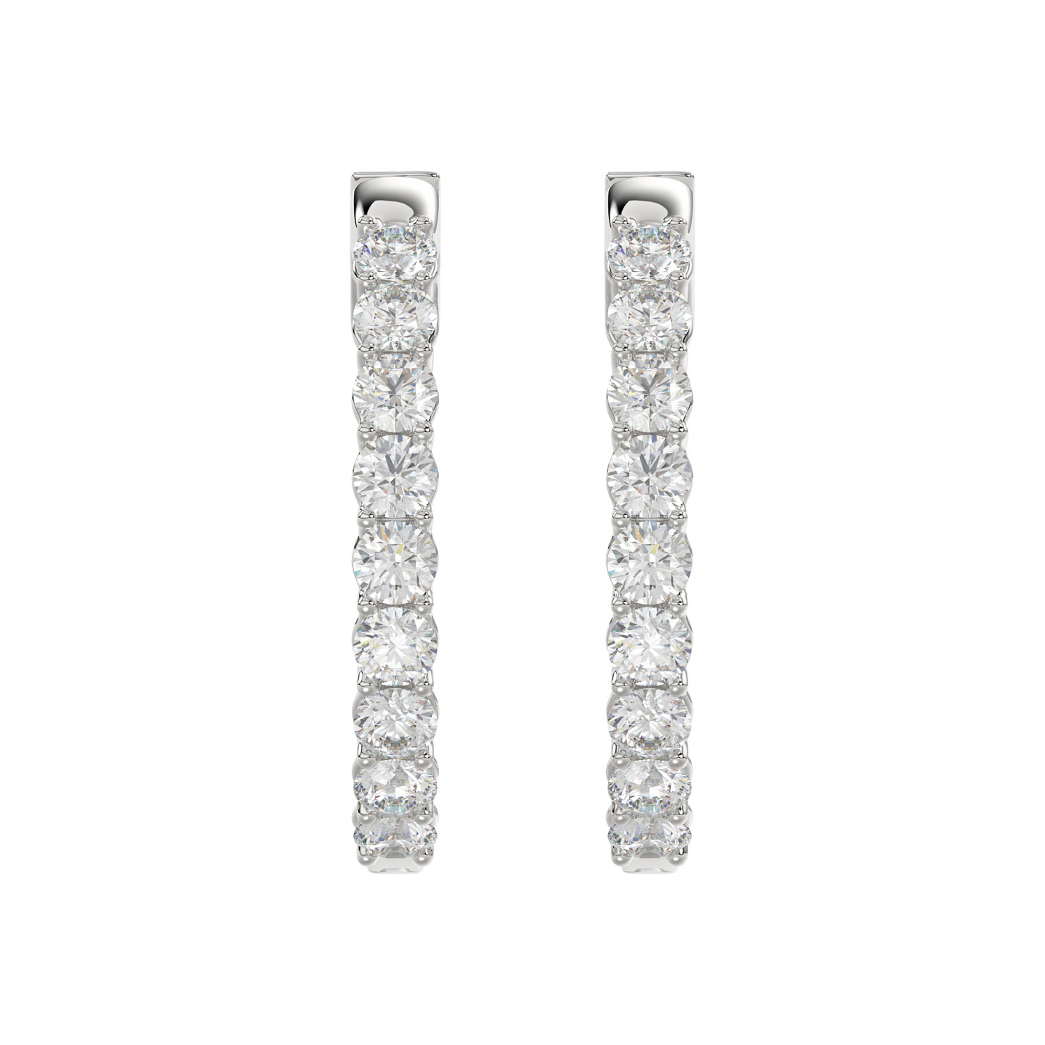 LADIES HOOP EARRINGS 5CT ROUND DIAMOND 14K WHITE G...