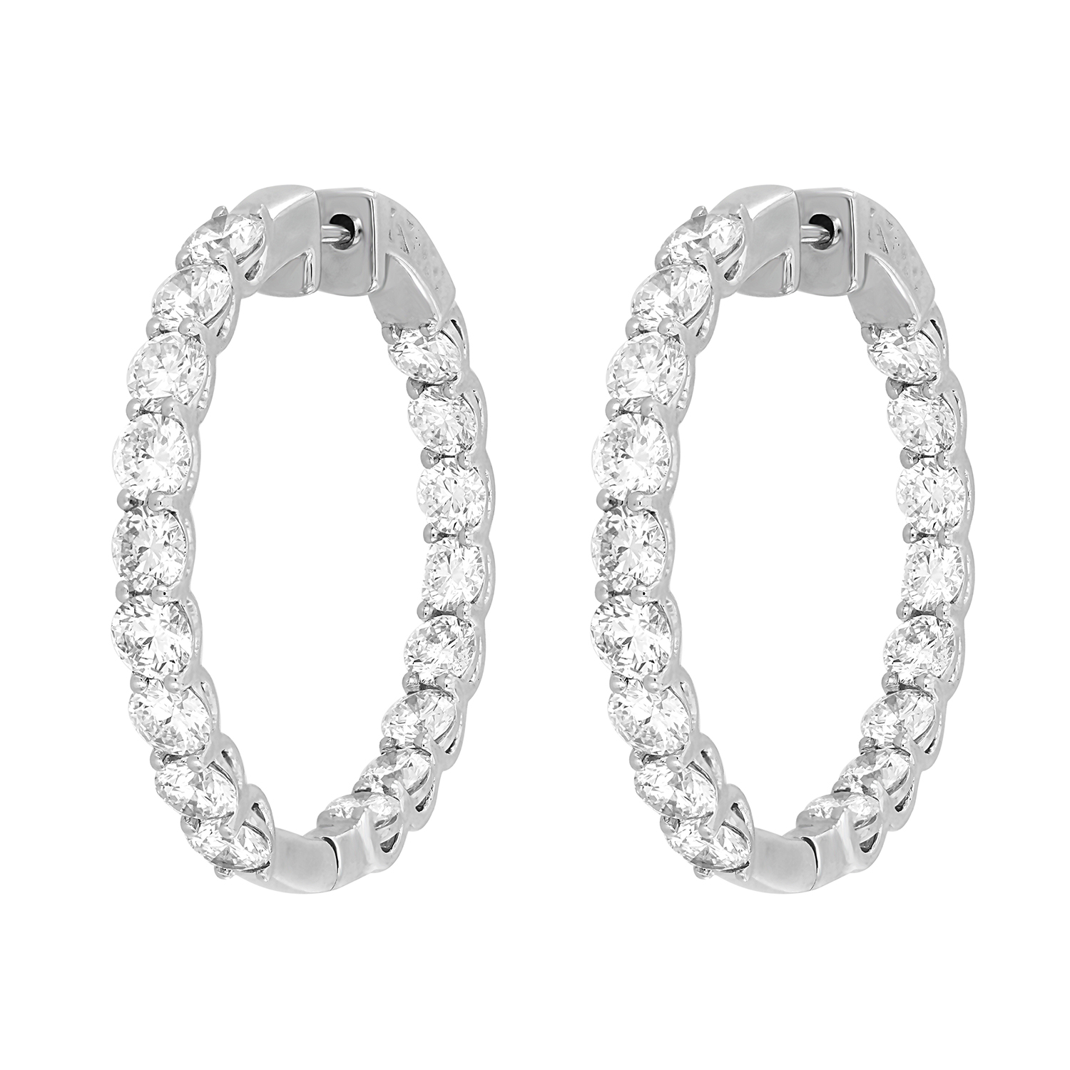 LADIES HOOP EARRINGS 7CT ROUND DIAMOND 14K WHITE G...