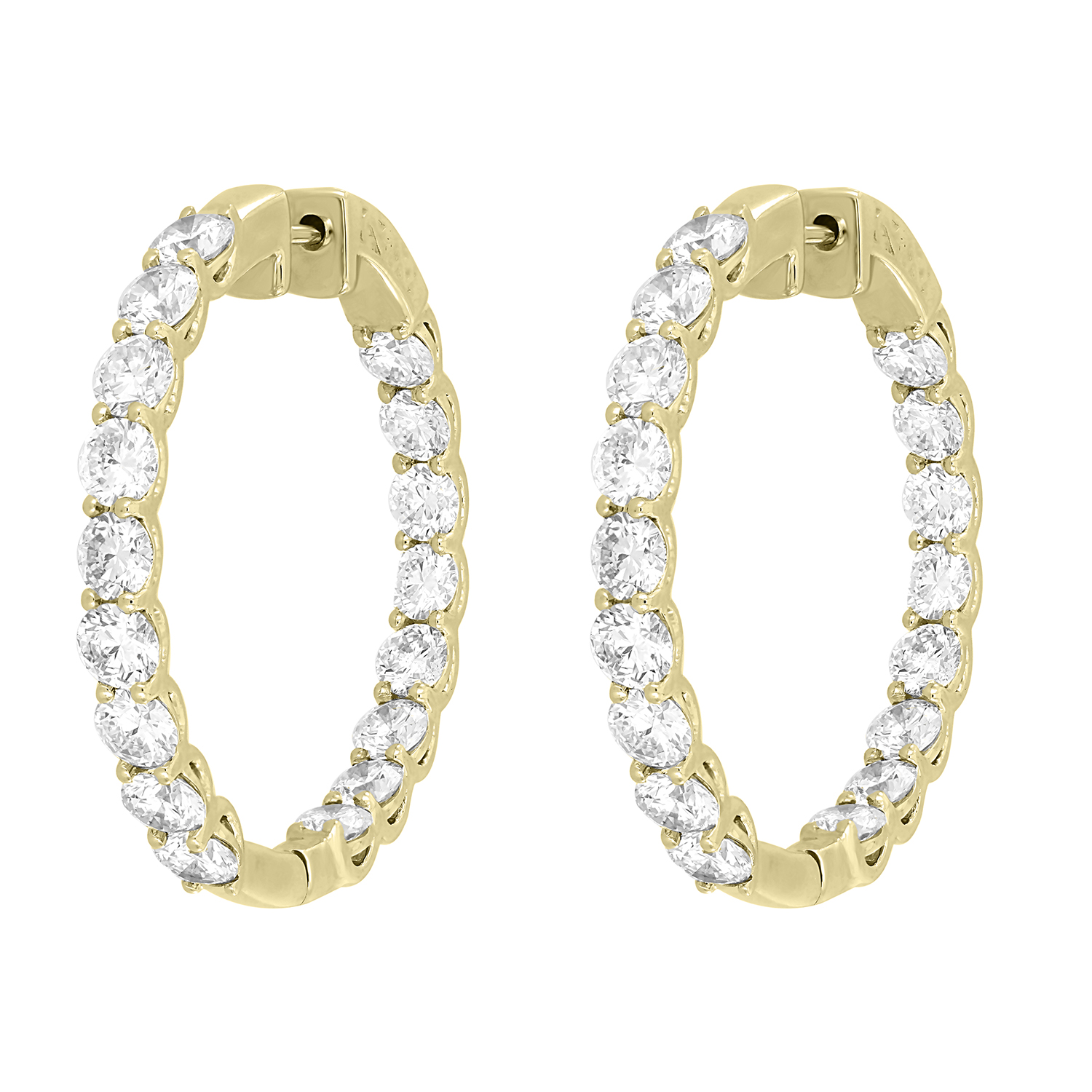 LADIES HOOP EARRINGS 7CT ROUND DIAMOND 14K YELLOW ...