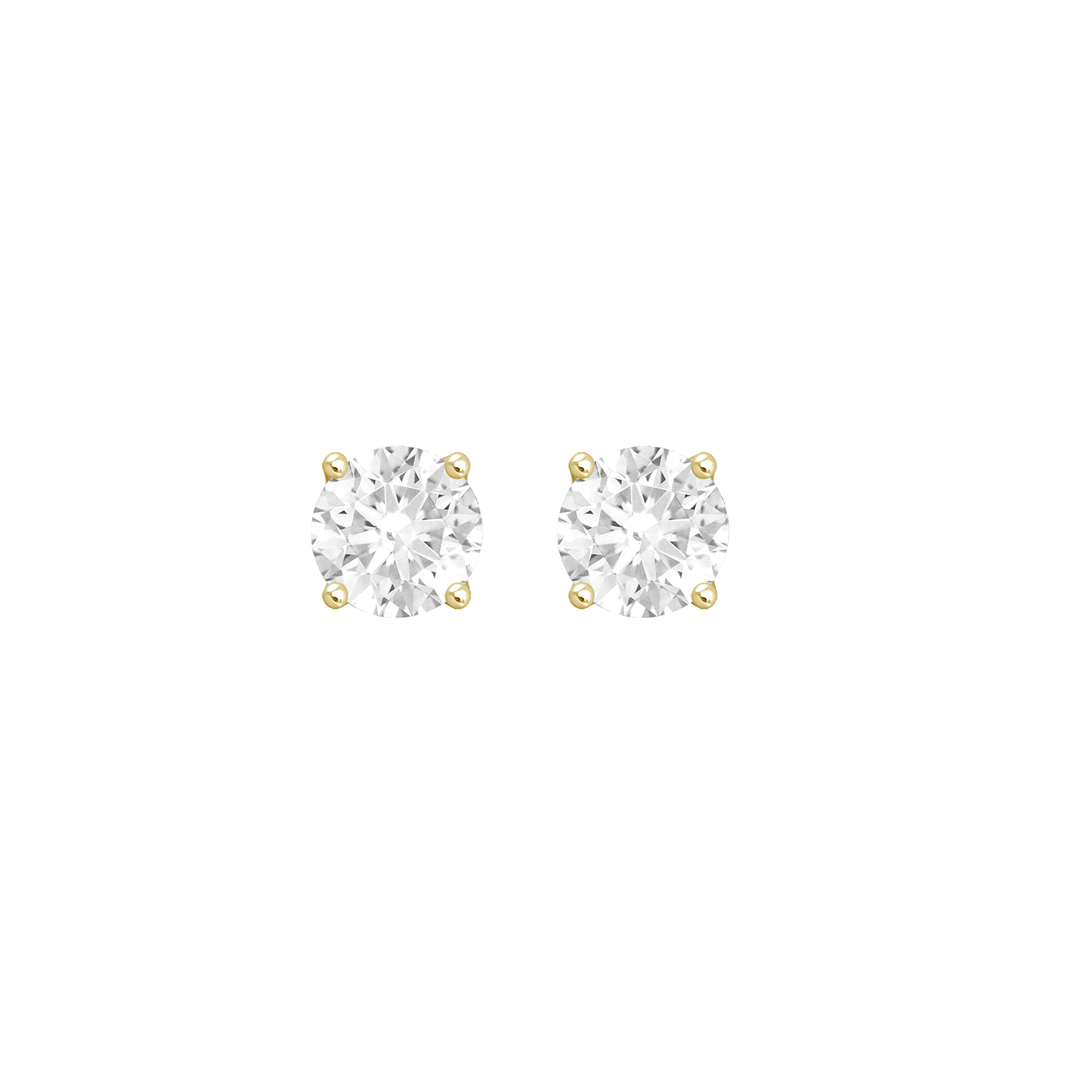 LADIES SOLITAIRE EARRINGS 2CT ROUND DIAMOND 14K YE...