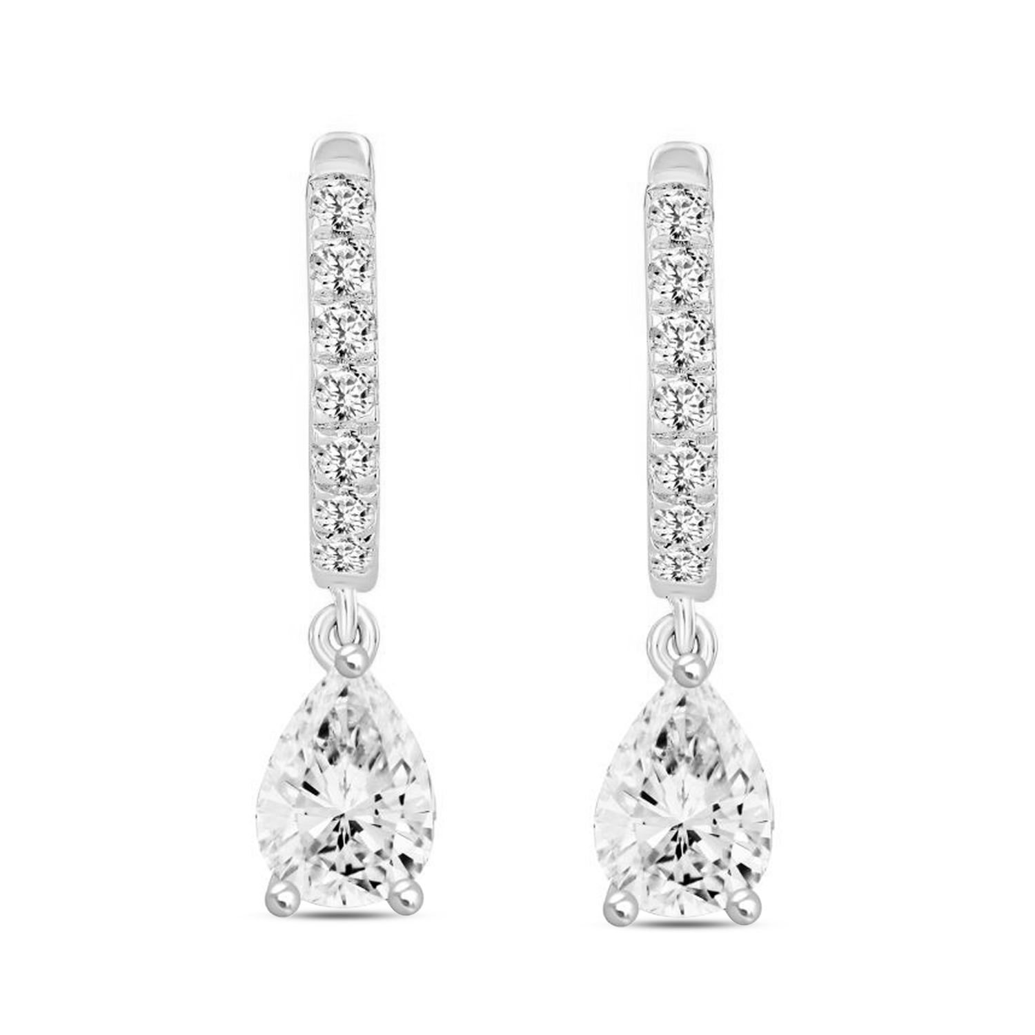 LADIES EARRINGS 1 1/4CT PEAR/ROUND DIAMOND 14K WHI...