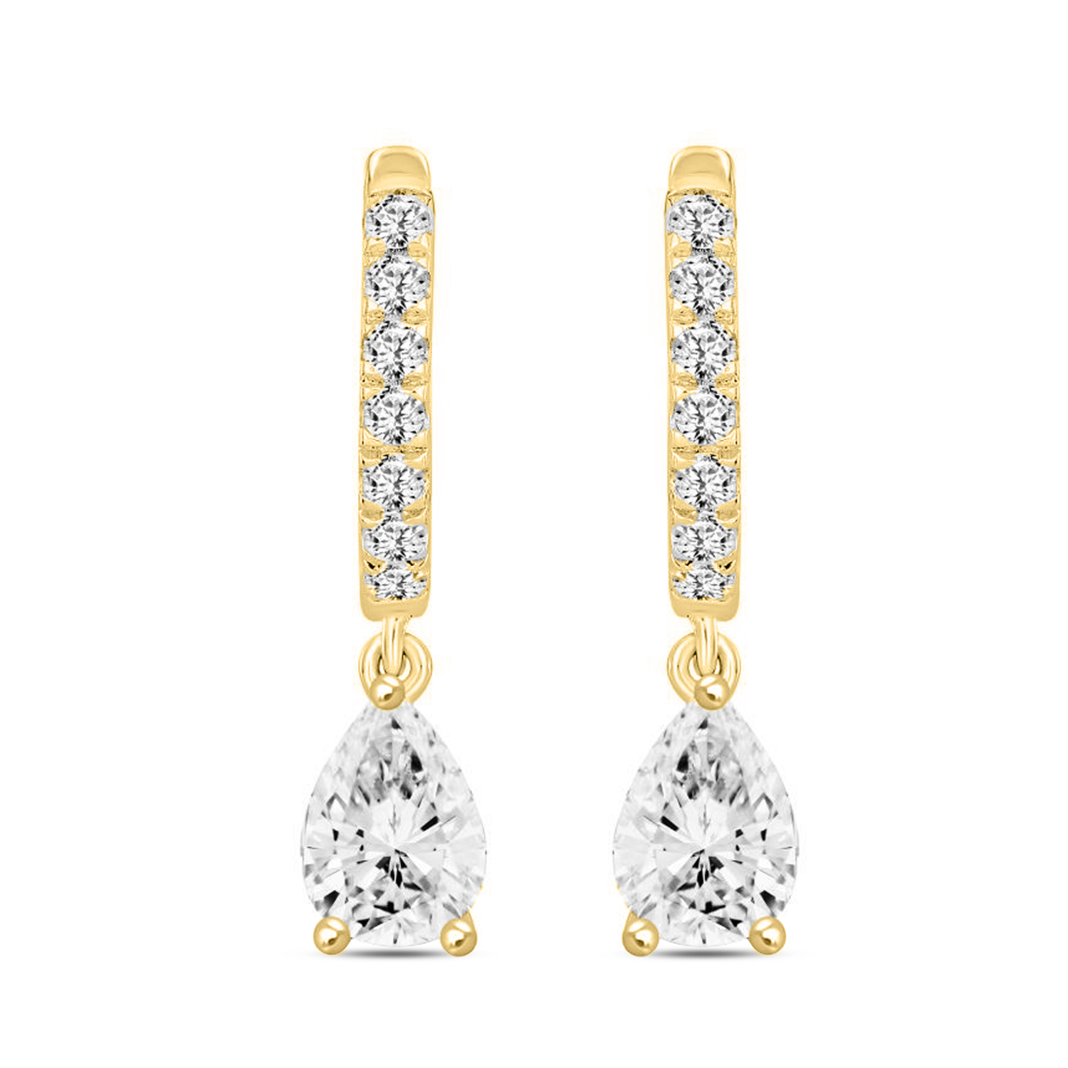 LADIES EARRINGS 1 1/4CT PEAR/ROUND DIAMOND 14K YEL...