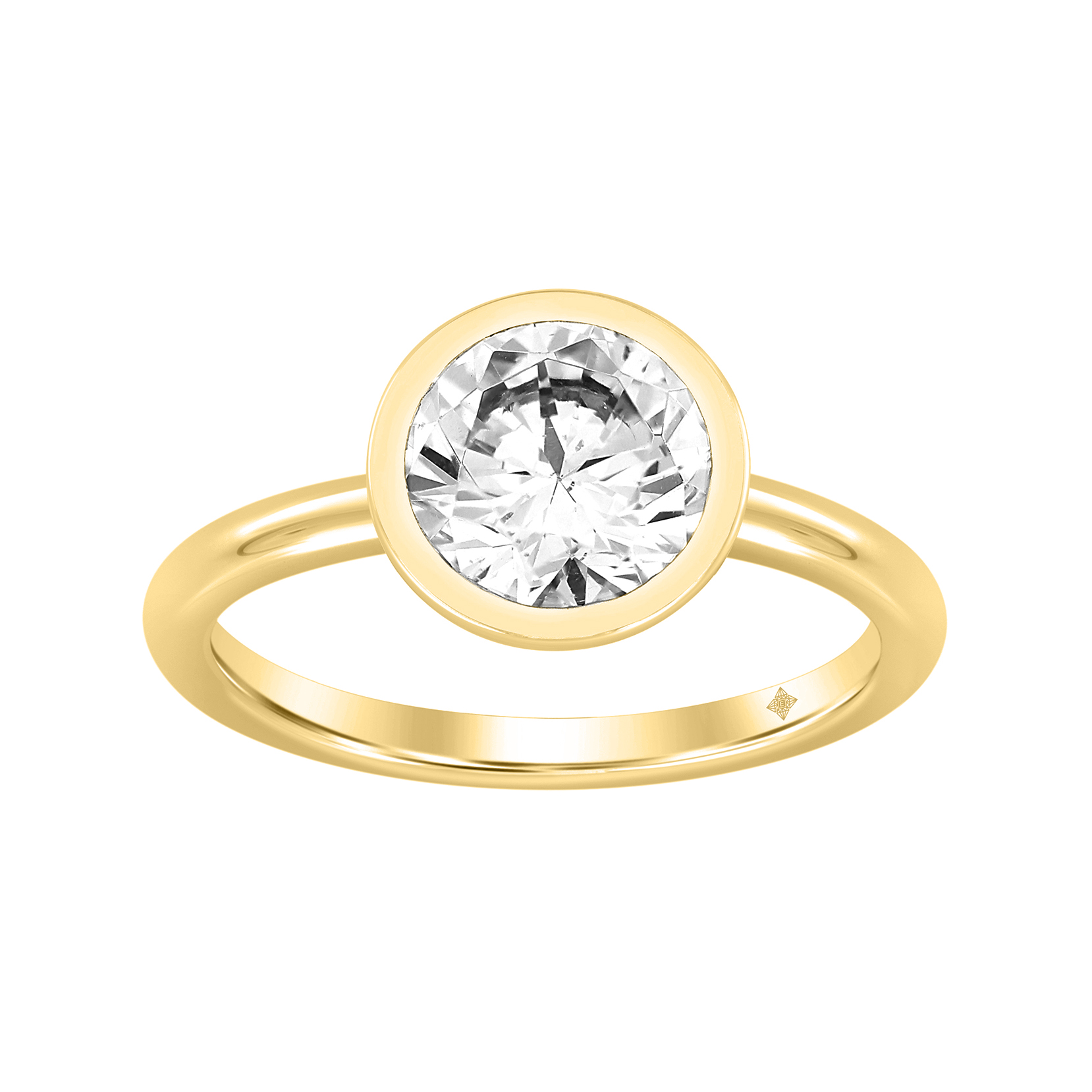 LADIES SOLITAIRE RING 2CT ROUND DIAMOND 14K YELLOW...