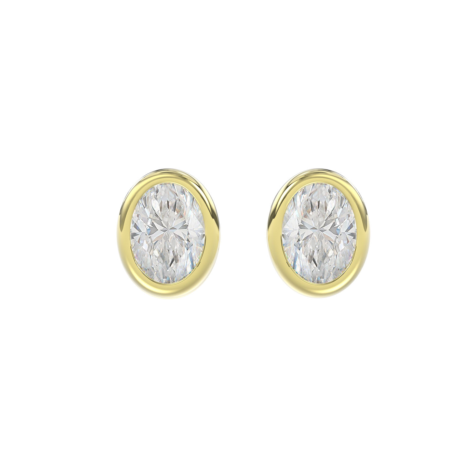 LADIES SOLITAIRE EARRINGS 2CT OVAL DIAMOND 14K YEL...