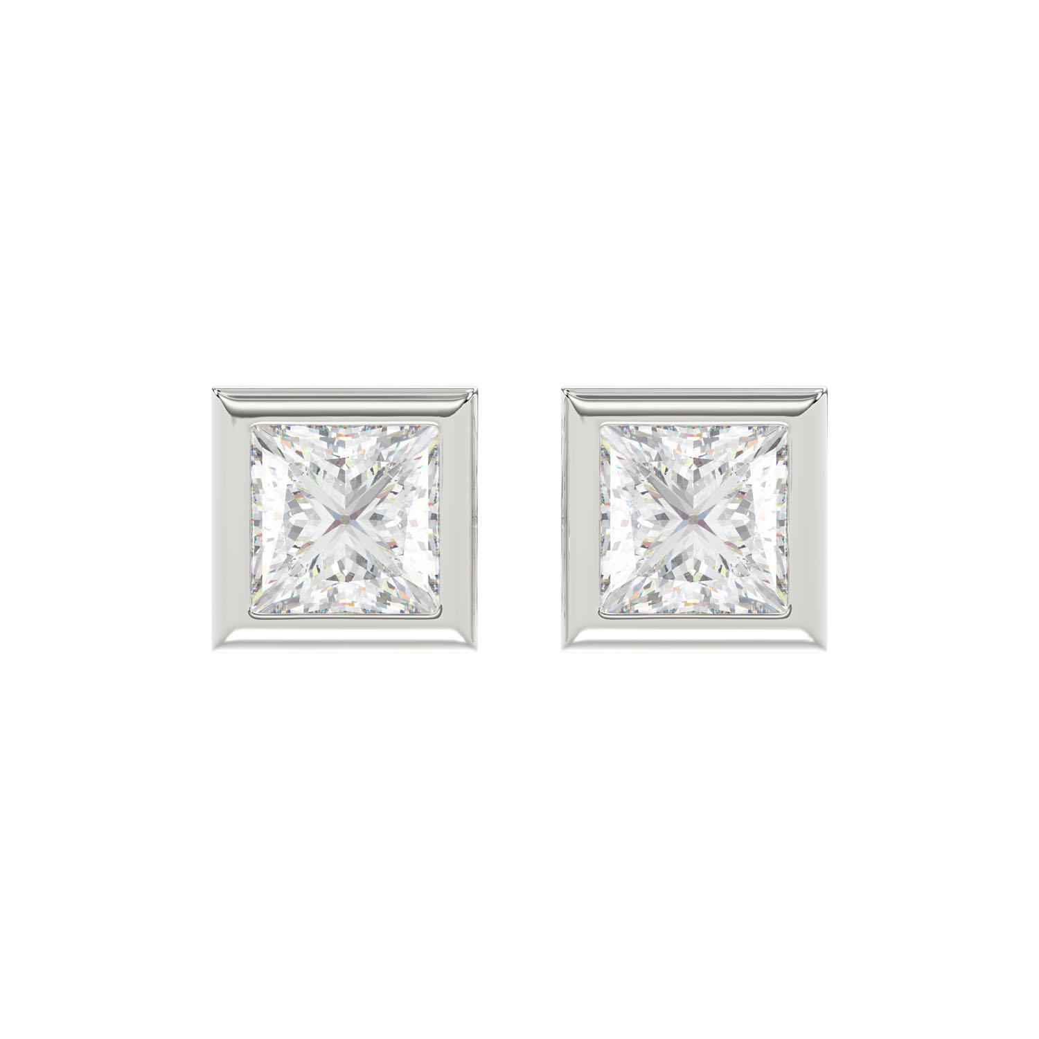 LADIES SOLITAIRE EARRINGS 2CT PRINCESS DIAMOND 14K...