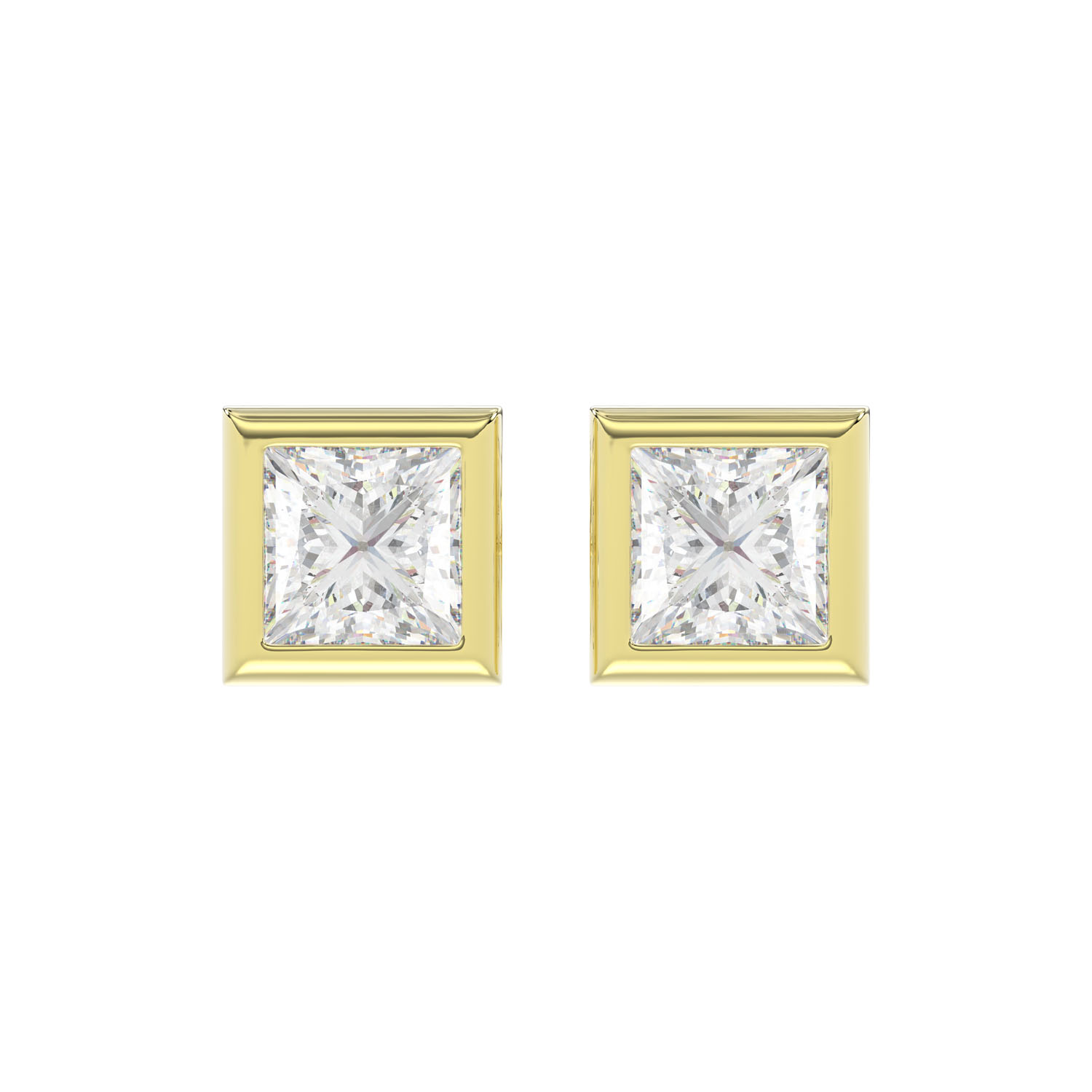 LADIES SOLITAIRE EARRINGS 2CT PRINCESS DIAMOND 14K...