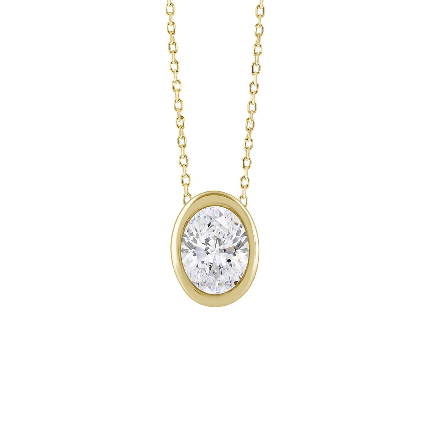 LADIES SOLITAIRE PENDANT 2CT OVAL DIAMOND 14K YELL...