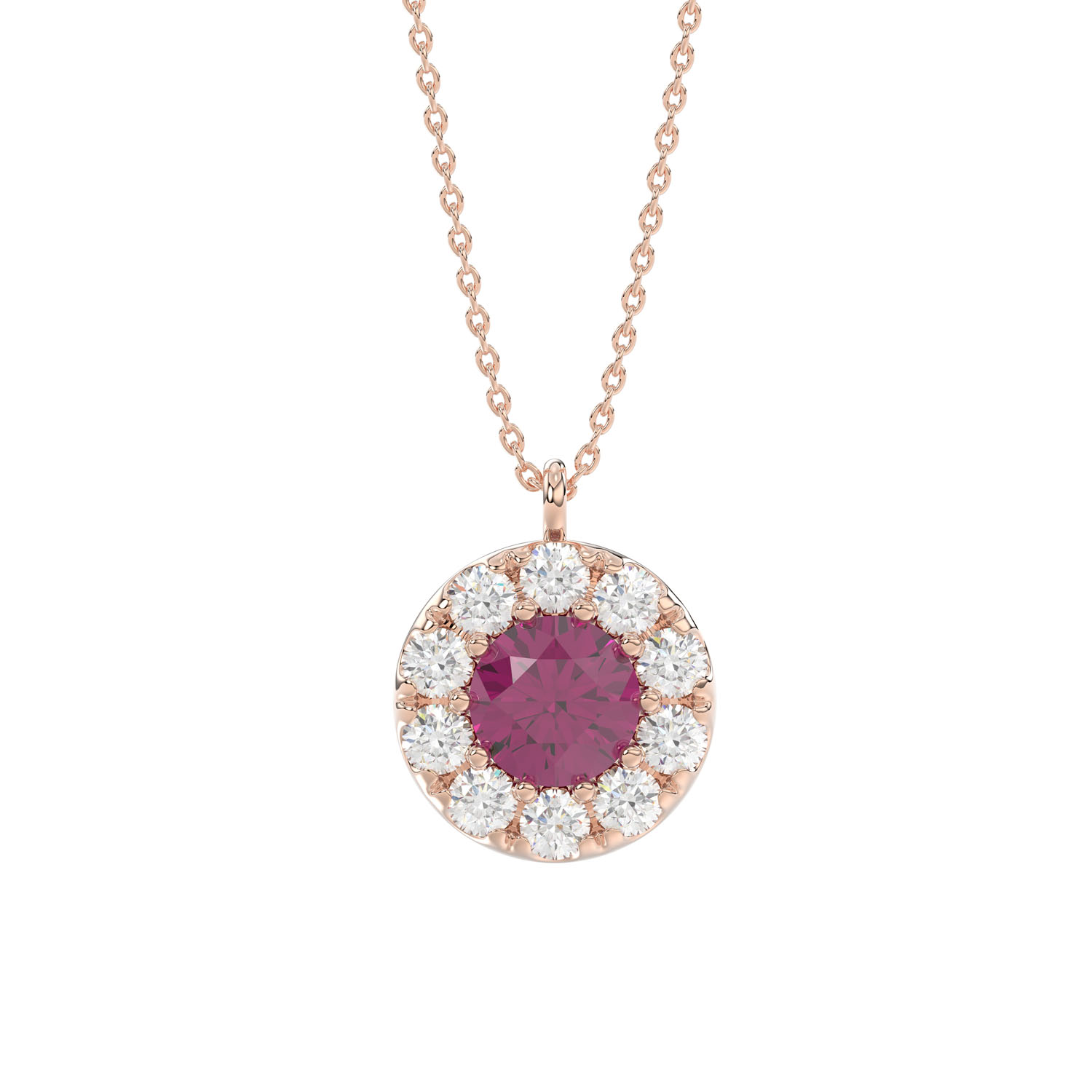 LADIES PENDANT 1/4CT ROUND/RUBY DIAMOND 14K ROSE G...