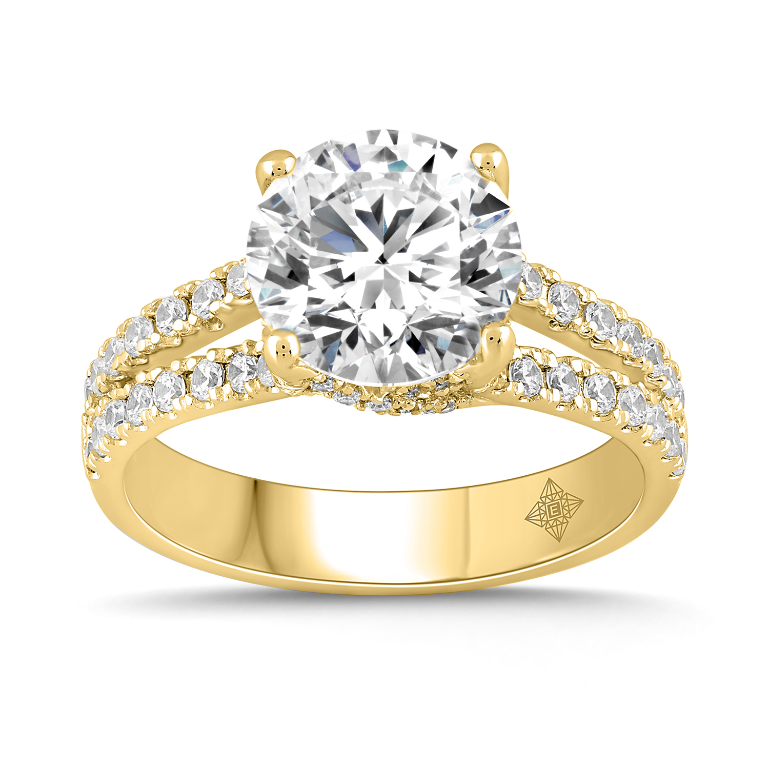 LADIES RING 3 1/2CT ROUND DIAMOND 14K YELLOW GOLD ...