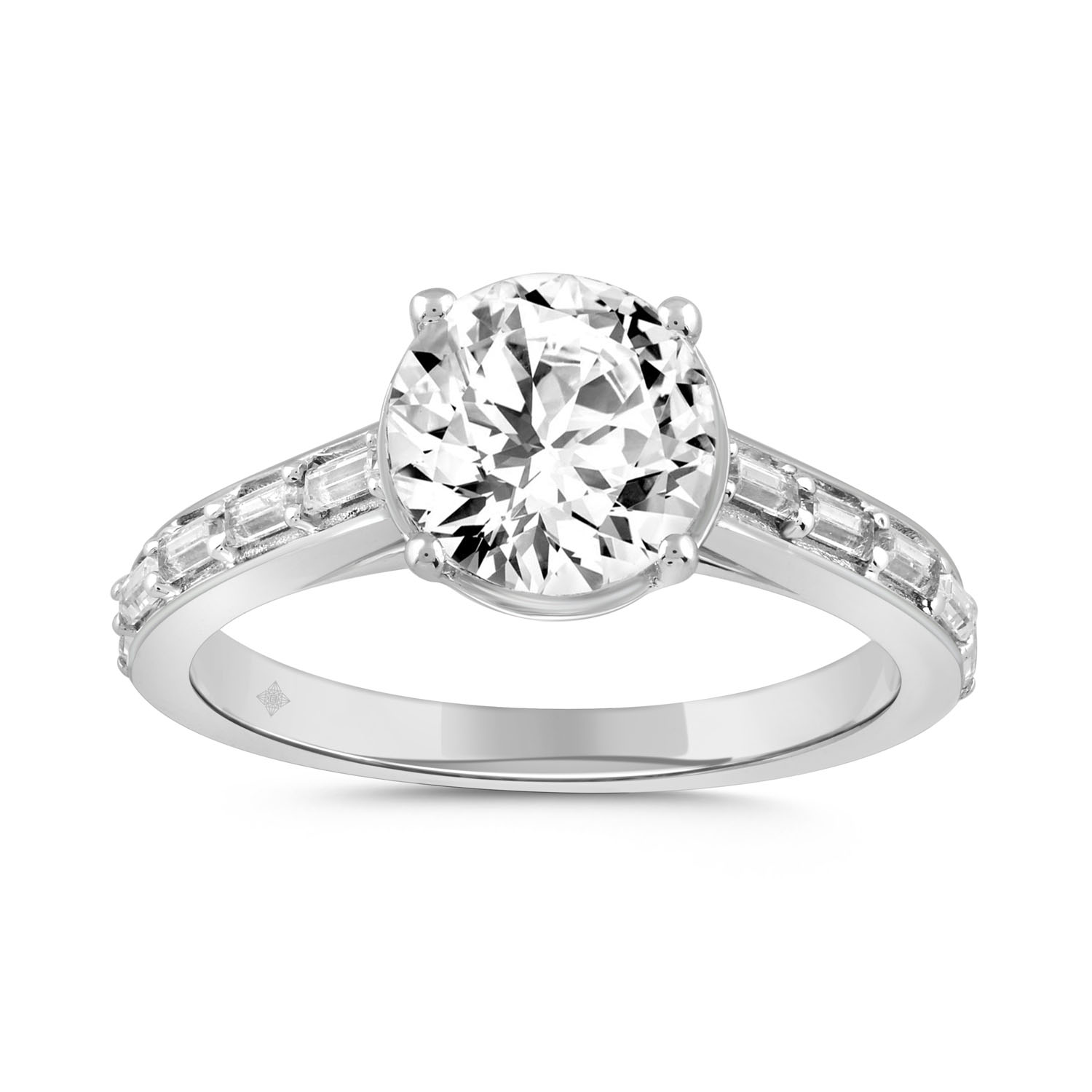 LADIES RING 2 1/4CT ROUND/BAGUETTE DIAMOND 14K WHI...