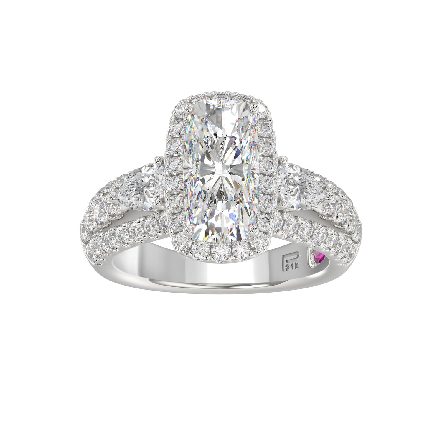 21K PLATINUM LADIES RING 3 1/2CT ROUND/PEAR/CUSHIO...