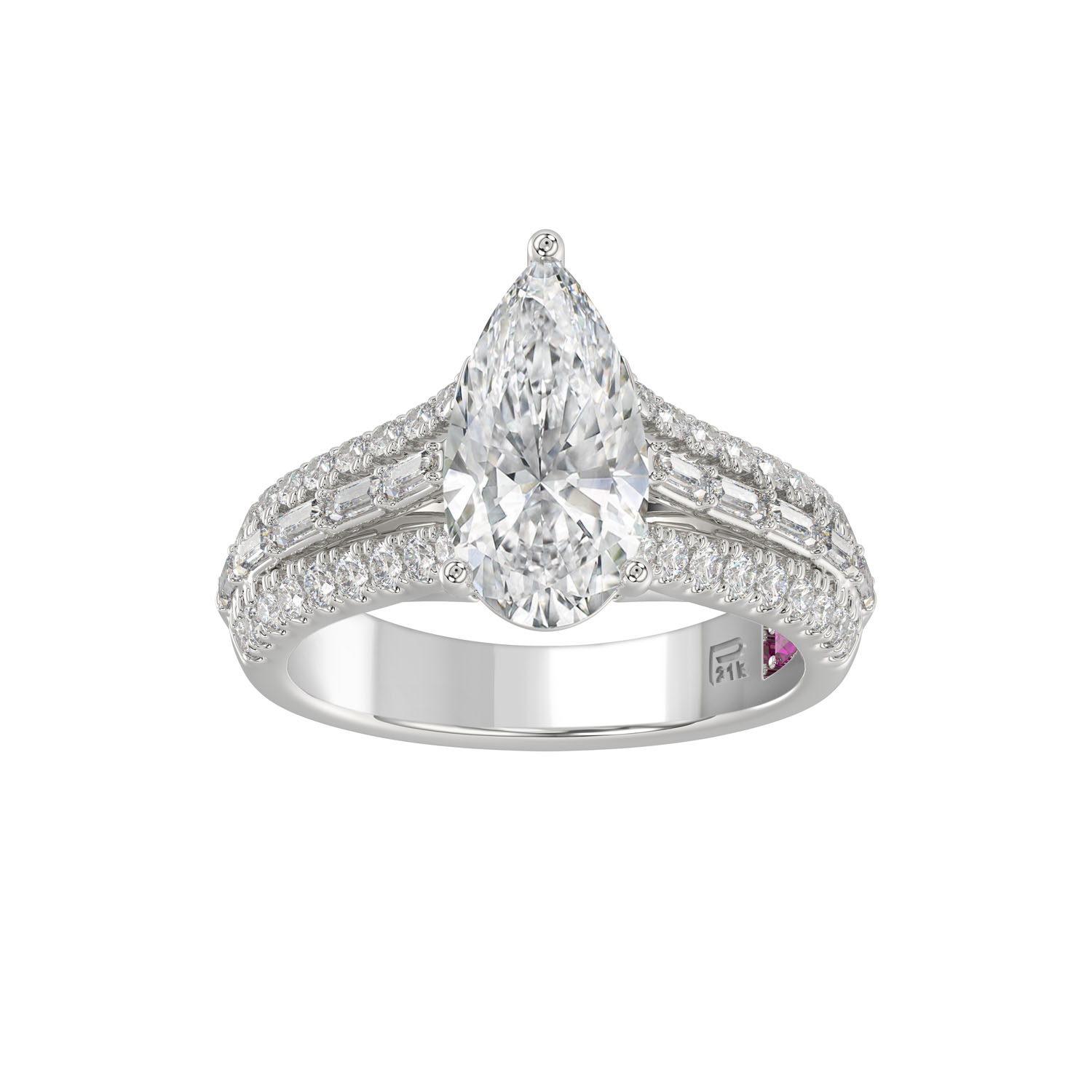21K PLATINUM LADIES RING 2 3/4CT ROUND/PEAR/BAGUET...