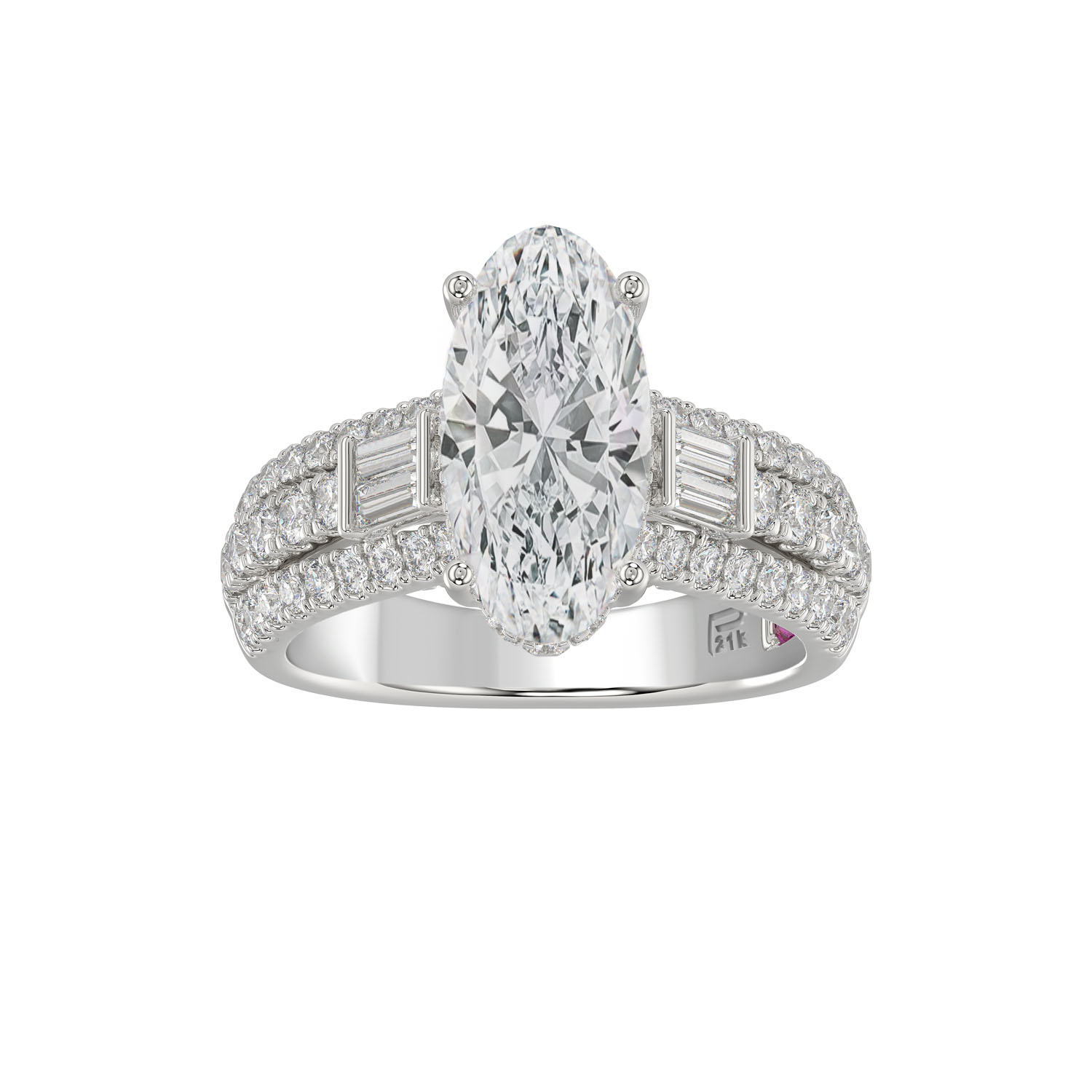 21K PLATINUM LADIES RING 4.00CT ROUND/OVAL/BAGUETT...