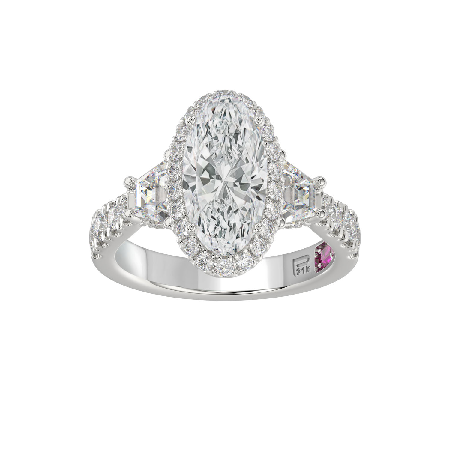 21K PLATINUM LADIES RING 3 1/4CT ROUND/OVAL/TRAPEZ...