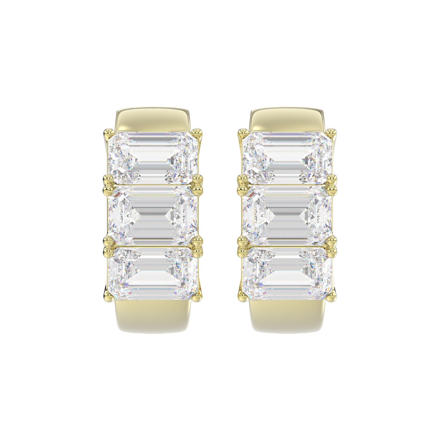 14K YELLOW GOLD 3.00CT EMERALD DIAMOND HOOPS EARRI...